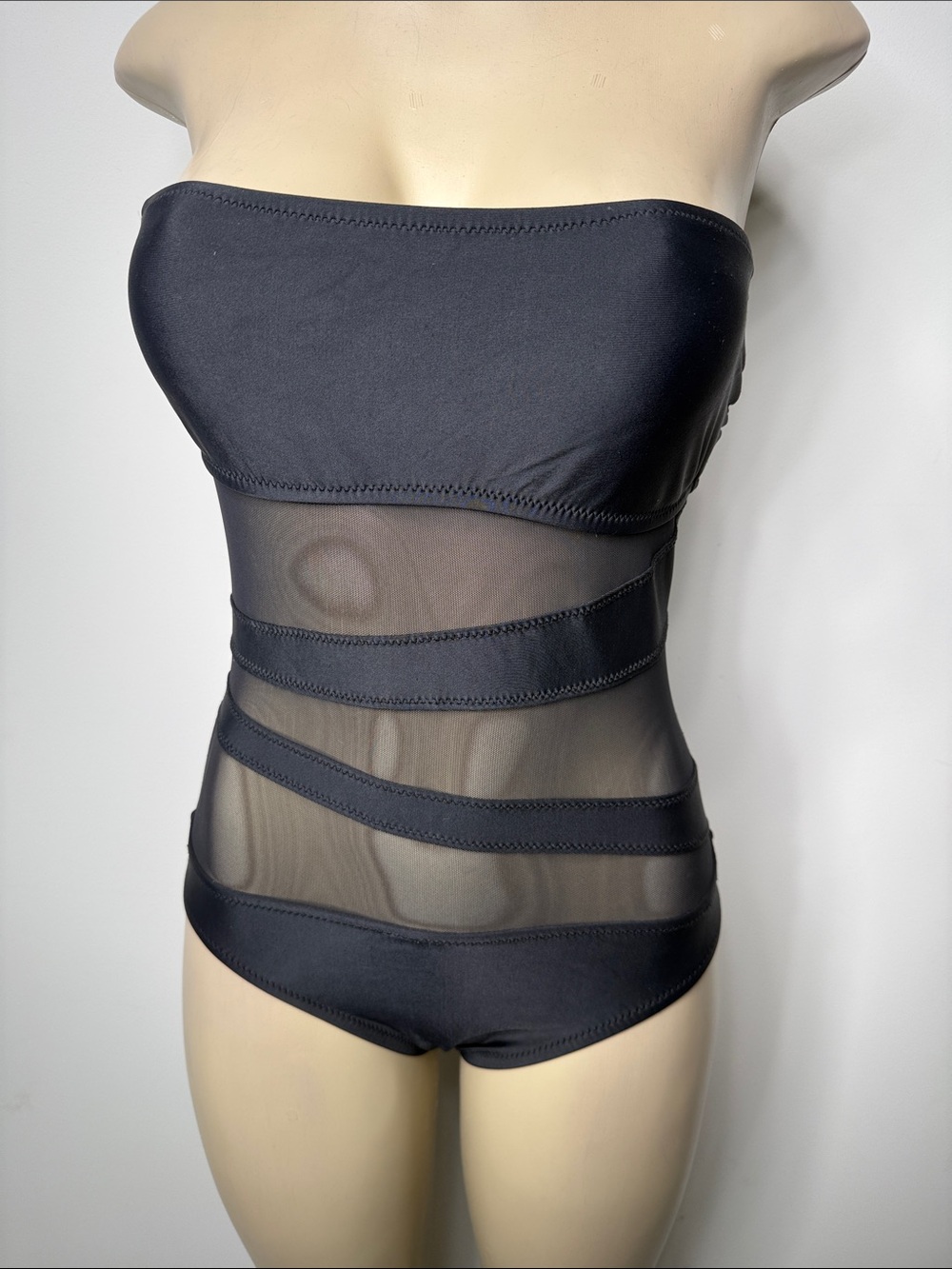 Mossimo Supply Co. Black Strap Mesh Bandeau One-Piece Swimsuit